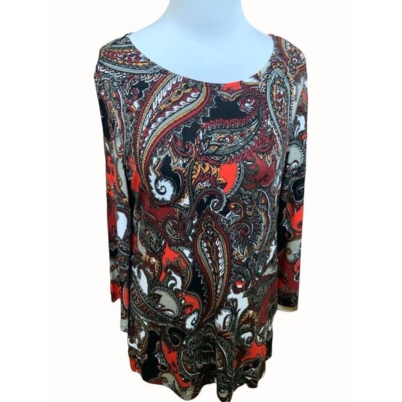 Ruby Rd Women Paisley Print Top Small Quarter Sleeve Stretch Tunic Rayon Blend - Picture 1 of 8